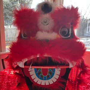 Source Unknown Vibrant Red Lion Dance Costume